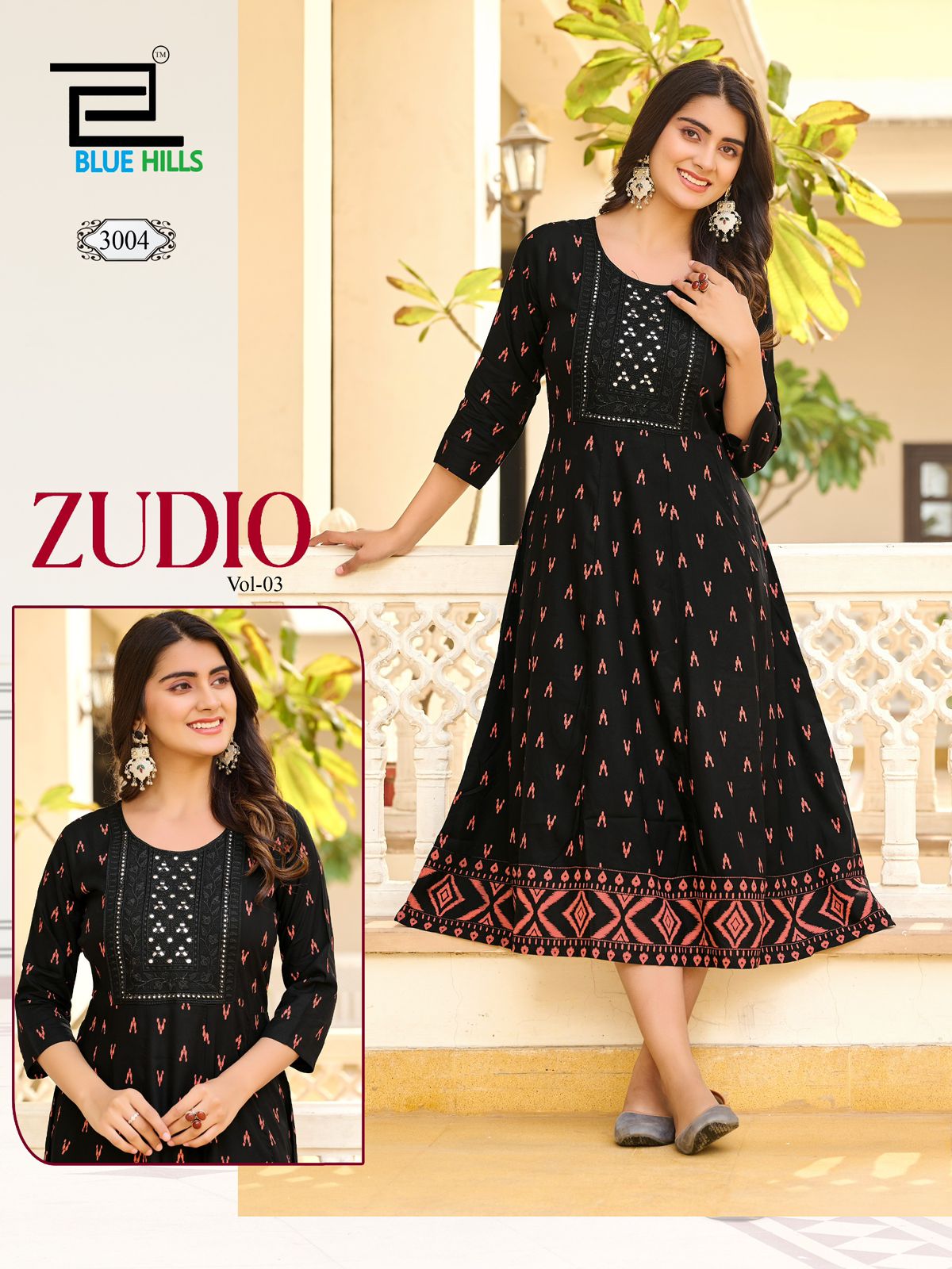 Zudio Vol 3 By Blue Hills Rayon Embroidery Anarkali Kurti Orders In India